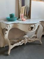 Antieke Franse console tafel met marmeren blad – 121 cm, D, 100 tot 150 cm, Ophalen of Verzenden, Zo goed als nieuw