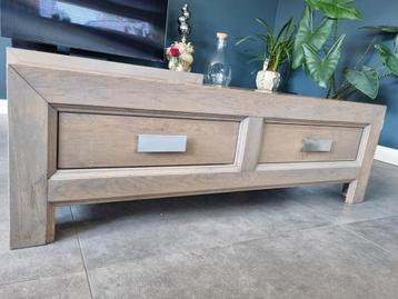 Massief houten Chico salontafel 140x70x40 cm muisgrijs beschikbaar voor biedingen