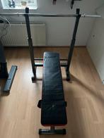 Halterbank met gewichten en 2 stangen en 2 dumbells, Ophalen, Gebruikt, Krachtstation, Armen