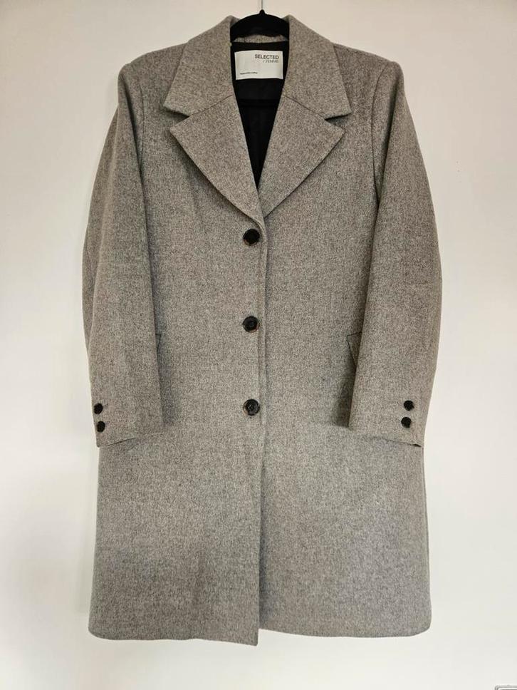 Selected Femme grijze wollen mantel – maat 40 / L, Kleding | Dames, Jassen | Winter, Zo goed als nieuw, Maat 38/40 (M), Grijs