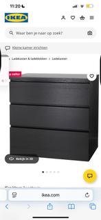 Zwarte Malm ladekast met 3 lades van IKEA, Huis en Inrichting, Kasten | Dressoirs, Ophalen, Overige materialen, 50 tot 100 cm