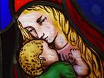 Glas in lood raamhanger Moeder en kind Maria en kindje Jezus, Antiek en Kunst, Antiek | Religie, Ophalen of Verzenden