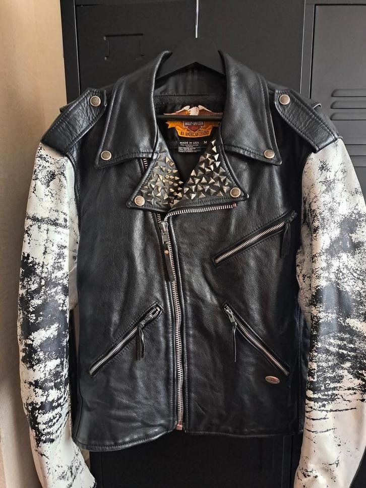 Harley Davidson Leren Jas USA - Uniek Maat M, Kleding | Heren, Jassen | Zomer, Gedragen, Maat 48/50 (M), Zwart, Ophalen of Verzenden