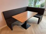 Eettafel 140x70 - Eiken blad, zwart metalen onderstel, Ophalen, Gebruikt, 100 tot 150 cm, 50 tot 100 cm