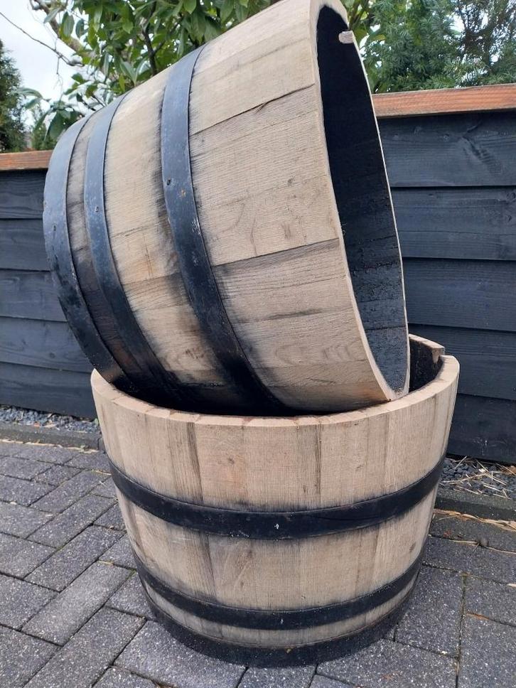 Eikenhouten  Whiskeyvat Biervat Bloembak 100 liter, Tuin en Terras, Bloembakken en Plantenbakken, Nieuw, Hout, Balkon, Tuin, 30 tot 60 cm
