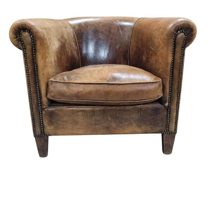 Schapenleren club fauteuil nette staat + BEZORGING GRATIS, Huis en Inrichting, Fauteuils, Gebruikt, Leer, 75 tot 100 cm, Ophalen of Verzenden