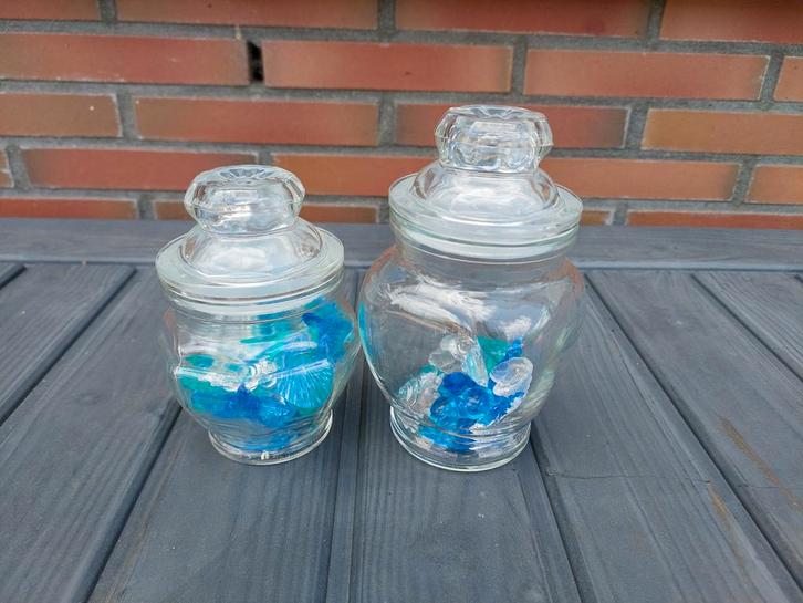 Vintage Glazen Potjes met Deksel, Antiek en Kunst, Antiek | Glas en Kristal, Ophalen of Verzenden