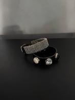 Lederen armbanden met bedels en stalen kettingen, Zwart, Leer, Ophalen of Verzenden, Zo goed als nieuw