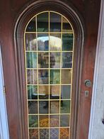 Oude hardhouten binnendeur met glas in lood, Ophalen, Gebruikt, 80 tot 100 cm, Binnendeur