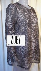 ZOEY 🎀semi transparante dierenprint top NIEUW! mt M (46-48), Kleding | Dames, Grote Maten, Bruin, Verzenden, Nieuw, Shirt of Top