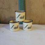 Emaille beker 3 stuks creme met tekst Lait SET VAN DRIE, Antiek en Kunst, Antiek | Emaille, Ophalen of Verzenden