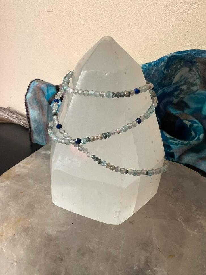 Diamant ruw labradoriet wit aquamarijn parel hoge trilling, Sieraden, Tassen en Uiterlijk, Armbanden, Nieuw, Zilver, Blauw, Met bedels of kralen