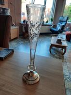 Champagne flute kristal ge etst glas met zilver voet, Antiek en Kunst, Antiek | Glas en Kristal, Ophalen of Verzenden