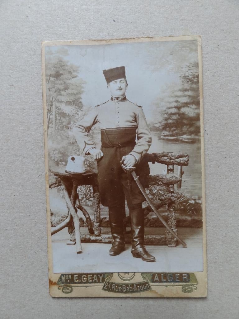 oude foto, atelier E. Geay, Alger, militair, sabel, Verzenden