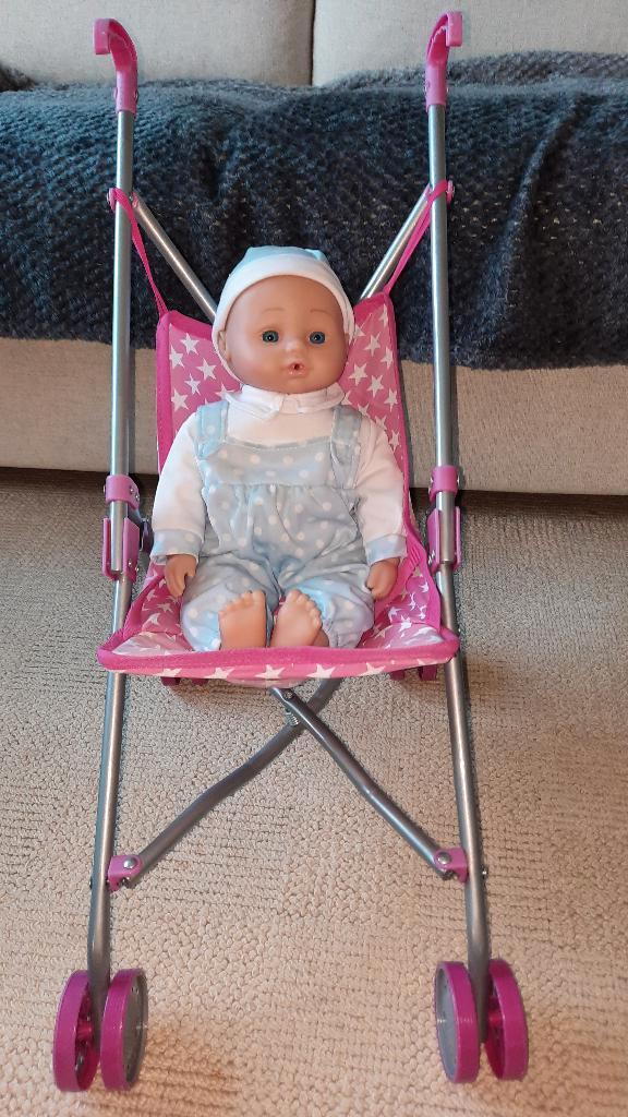 Poppenbuggy-wagen met babypop, Kinderen en Baby's, Speelgoed | Poppen, Zo goed als nieuw, Babypop, Ophalen