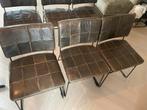 4 Jess Design leren Eetkamerstoelen bruin, Huis en Inrichting, Gebruikt, Bruin, Ophalen of Verzenden, Metaal