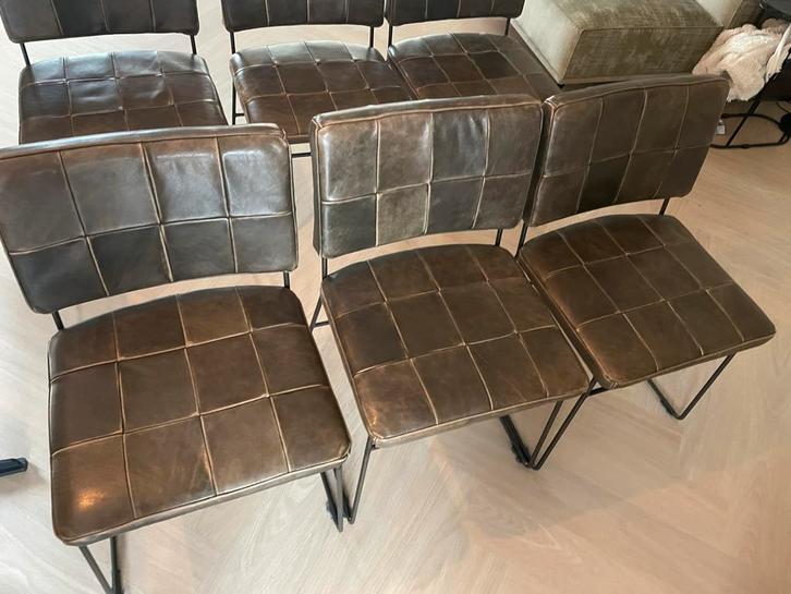4 Jess Design leren Eetkamerstoelen bruin, Huis en Inrichting, Stoelen, Gebruikt, Vier, Leer, Metaal, Bruin, Ophalen of Verzenden