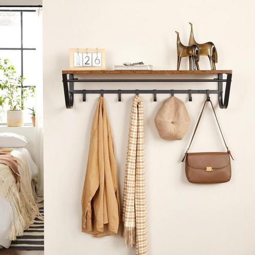 Nieuw!WandKapstok - 90 cm, 7 haken met plank - vintage bruin, Huis en Inrichting, Woonaccessoires | Kapstokken, Nieuw, Wandkapstok