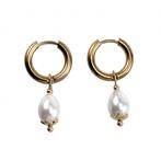 Ø15mm Oorbellen Dames Verguld RVS Oorringen + Witte Druppel, Sieraden, Tassen en Uiterlijk, Oorbellen, Overige materialen, Hangers