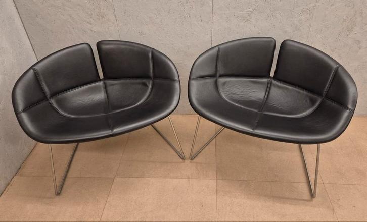 Moroso design loungestoelen – set van 2 – leer, Huis en Inrichting, Stoelen, Zo goed als nieuw, Twee, Leer, Zwart, Ophalen