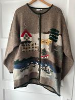 Vintage retro  geborduurd huisje paddestoelen wollen vest XL, Ophalen of Verzenden, Zo goed als nieuw