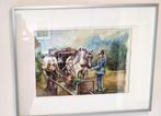 Werkpaard aquarel, Antiek en Kunst, Kunst | Schilderijen | Klassiek, Ophalen