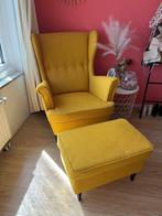 Oorfauteuil Strandmon Geel met voetenbank in prima staat, Ophalen, Zo goed als nieuw, Hout