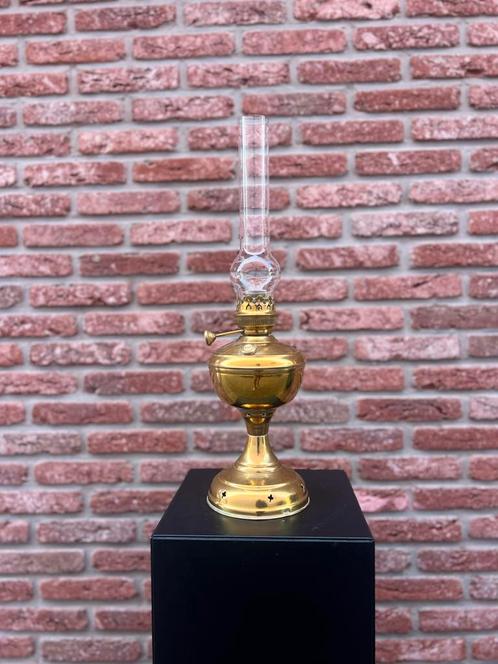vintage messing olielamp 52 cm hoog, Antiek en Kunst, Antiek | Lampen, Ophalen of Verzenden