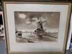 PRACHTIGE OUDE SEPIA AQUAREL met MOLENS en WATER I.Z.G.STAAT, Antiek en Kunst, Ophalen of Verzenden