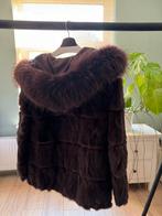Echt rabbit fur bontjasje met vossenbontkraag, Kleding | Dames, Ophalen, Nieuw, Maat 38/40 (M), Bruin