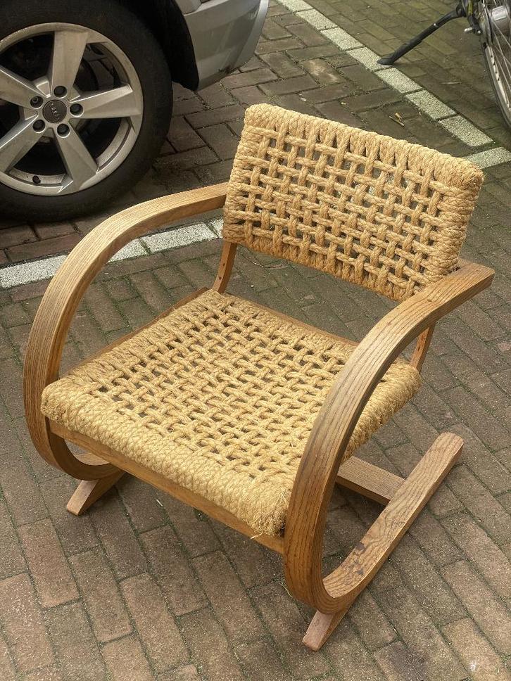 Bas van Pelt fauteuil 1936 -audoux minet rope mid century, Huis en Inrichting, Fauteuils, Gebruikt, Hout, Riet of Rotan, 50 tot 75 cm