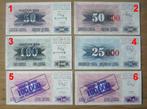 Bosnië en Herzegovina 1993, 6 Biljetten met opdruk (UNC), Setje, Verzenden, Joegoslavië