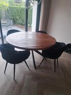Eikenhouten tafel met stalen poot. Met wave chair eetkamer s, Huis en Inrichting, Stoelen, Ophalen, Gebruikt, Zwart, Vier