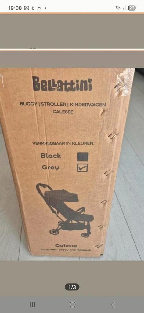 NIEUWE GRIJZE BELLETTINI BUGGY IN DOOS, Kinderen en Baby's, Buggy's, Nieuw, Overige merken, Regenhoes, Verstelbare rugleuning