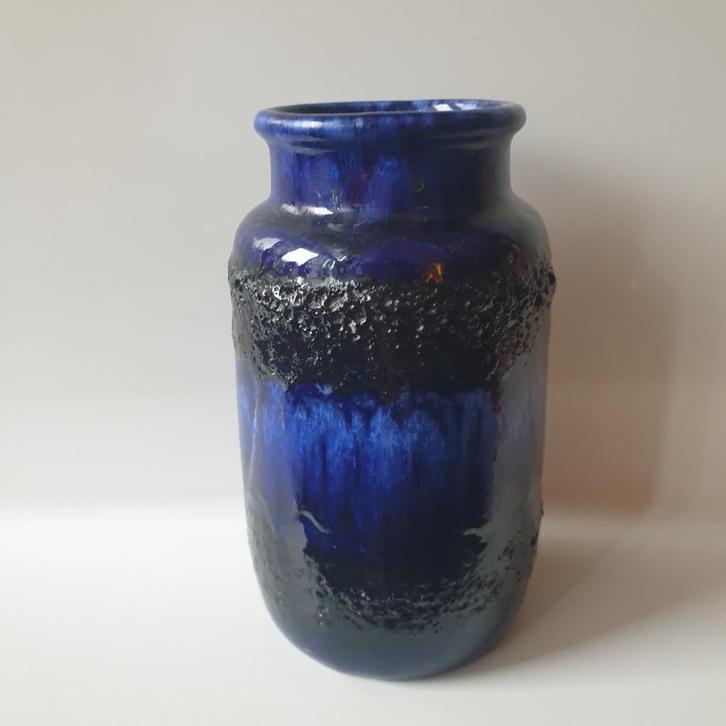 Vintage Keramiek Vaas, scheurich- Blauw, Fat Lava, jaren '70, Huis en Inrichting, Woonaccessoires | Vazen, Gebruikt, Blauw, Minder dan 50 cm