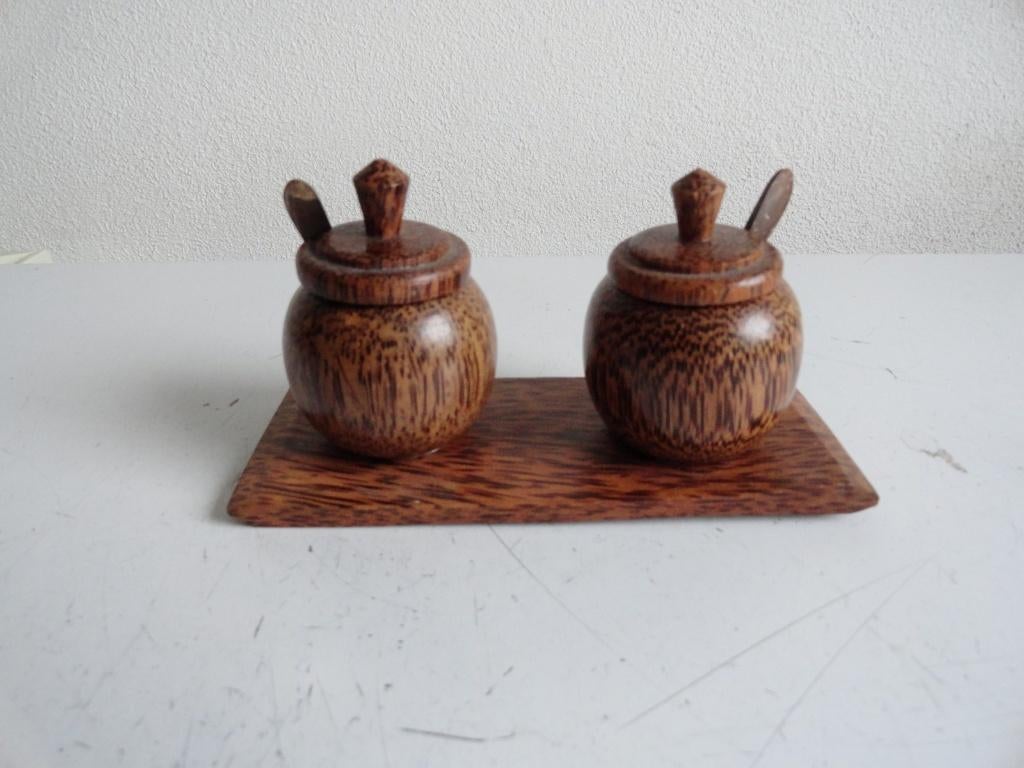 Peper en zout stelletje van kokosnoot hout, Antiek en Kunst, Ophalen of Verzenden