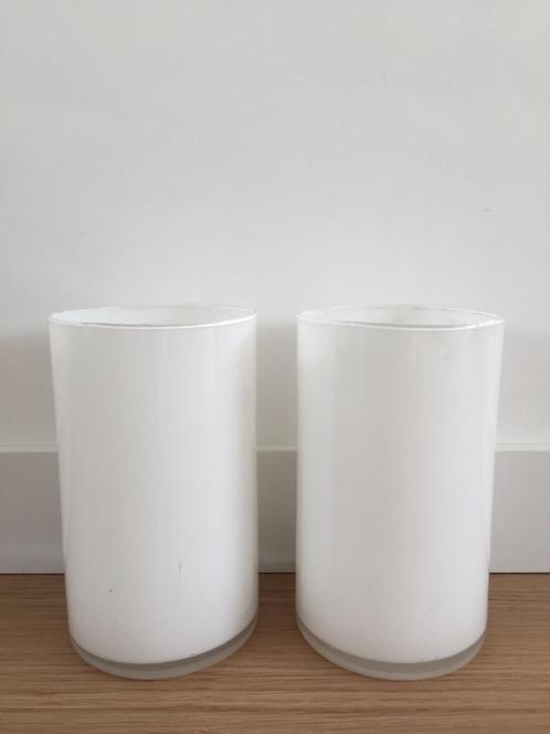 Glazen windlicht, wit, 2 stuks, glas, vaas, pot, Huis en Inrichting, Woonaccessoires | Overige, Gebruikt, Ophalen