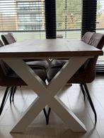 Massief Eikenblad eettafel met 4 stoelen, Ophalen, Gebruikt, 100 tot 150 cm, Eikenhout