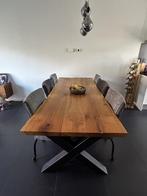 TE KOOP - Eikenhouten boomstamtafel met X poten 235 cm, Ophalen, Gebruikt, 200 cm of meer, 50 tot 100 cm