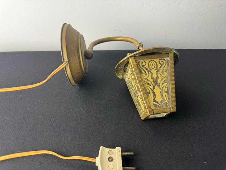 Art Deco Messing Wandlamp Lantaarn Stijl Klein, Antiek en Kunst, Antiek | Lampen, Ophalen of Verzenden