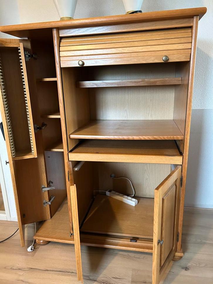 Eiken Computermeubel met Roldeur - Goede Staat!, Huis en Inrichting, Kasten | Buffetkasten, Gebruikt, 100 tot 150 cm, 50 tot 100 cm
