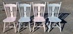 5 houten landelijke stoelen in roze en grijs, Ophalen, Zo goed als nieuw, Bruin, Drie