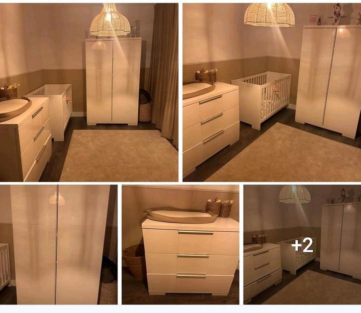 Interbaby 2x ledikant babykamer hoogglans wit compleet, Kinderen en Baby's, Tweelingen en Meerlingen, Gebruikt, Kinderwagen of Buggy