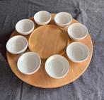 Blank houten draaiplateau met 8 schaaltjes voor hapjes, Ophalen, Zo goed als nieuw