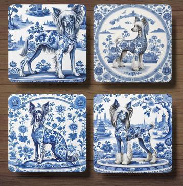 Chinese Naakthond Delfts Blauw onderzetters met houder beschikbaar voor biedingen