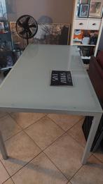 Moderne eettafel met glazen blad, 180cm x 90cm, Ophalen, Gebruikt, 100 tot 150 cm, Vijf personen of meer