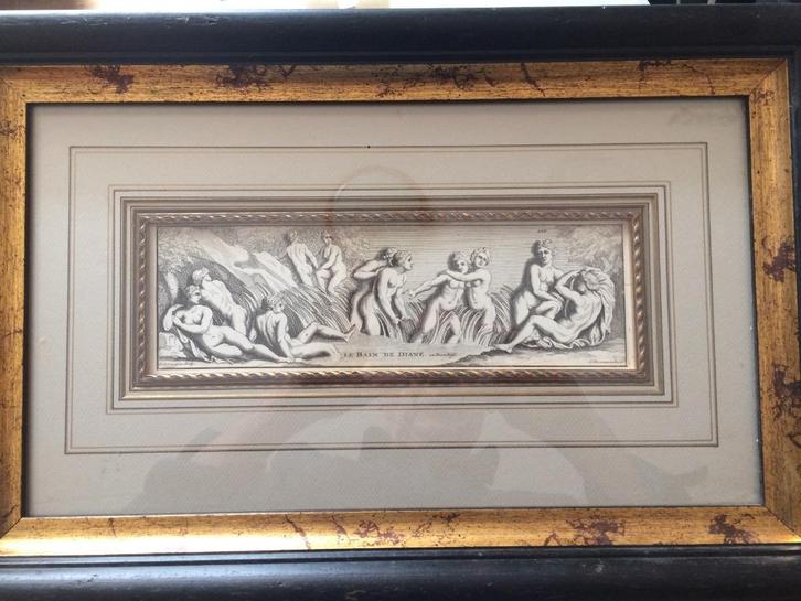"Le Bain de Diane" door Simon Thomassin, 1694 mooi ingelijst, Antiek en Kunst, Kunst | Etsen en Gravures, Ophalen of Verzenden