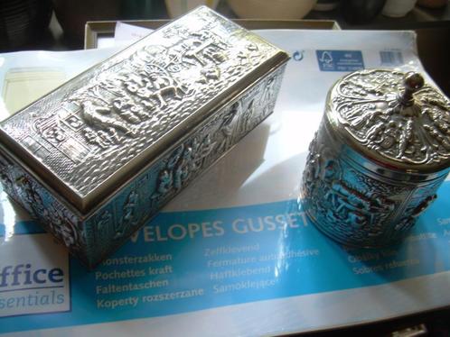 D.E. Verzilverd Theelepel doosje en Theebusje i.g .st., Antiek en Kunst, Antiek | Goud en Zilver, Zilver, Ophalen