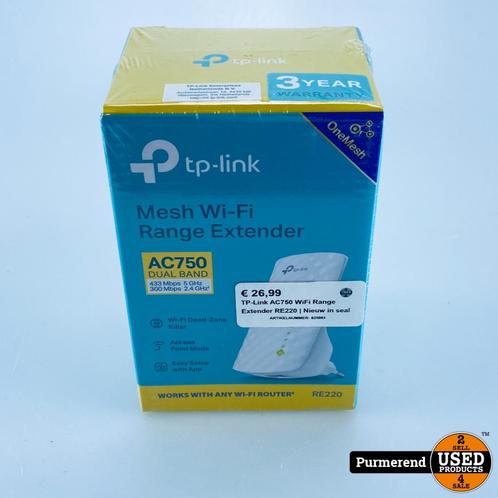 TP-Link AC750 WiFi Range Extender RE220 | Nieuw in seal, Computers en Software, Netwerk switches, Nieuw