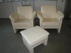 Set van 2 creme leren fauteuils met hocker, Niet ingevuld, Gebruikt, Niet ingevuld, Niet ingevuld